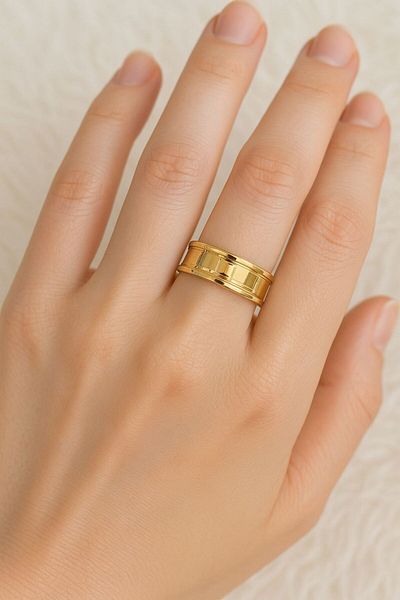 BY YASİN TOPÇU Glitter Gold Steel Ring