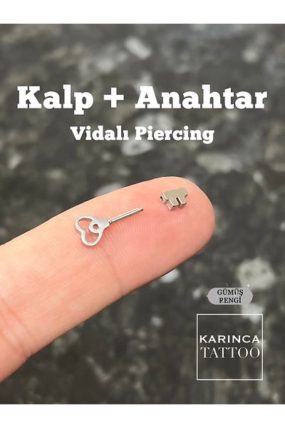 Karınca Piercing Heart Key Screw Piercing Forward Helix Flat Straight Bar Conch Earlobe Tragus Ear Earring