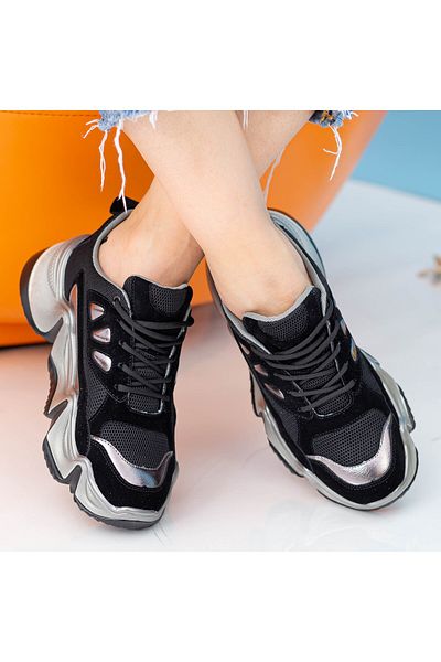mei Women's Platform Sneakers SZ253 Black
