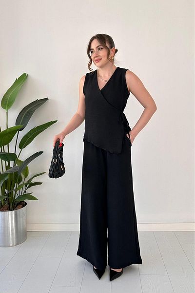 MaziButik Wrap Tie Double Suit Black