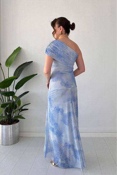 MaziButik One Shoulder Tulle Dress Baby Blue