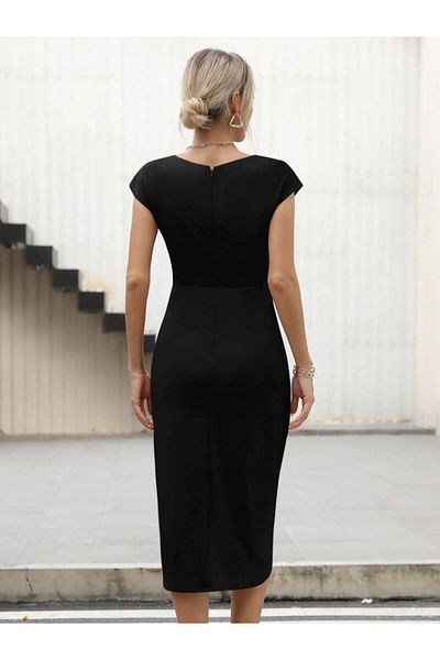 Modayakamoz New Season Women's Half Moon Sleeve Crew Neck Side Draped Imported Crepe Dress