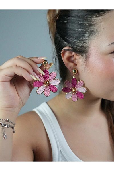 Sumen Butik Flower Symbol Gold Detailed Dangle Summer Earrings