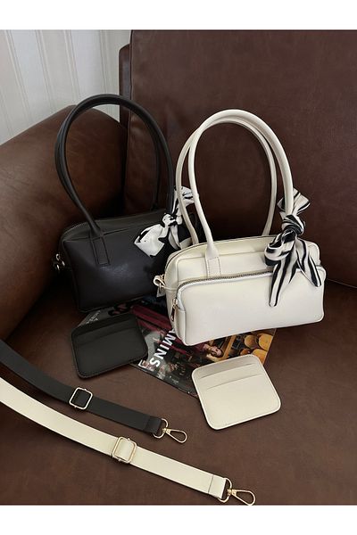 NOTHING Women's Coffee Cream Adjustable Strap Scarf and Card Holder Gift 2-Piece Hand Shoulder Bag Set Moriselen
