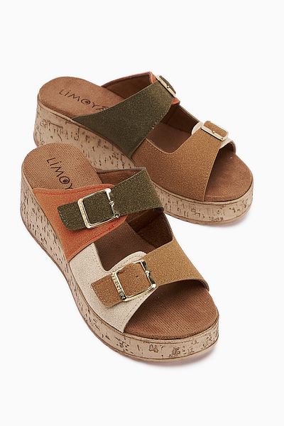Limoya Samina Multi Multicolored Double Striped Wedge Heeled Women's Slippers
