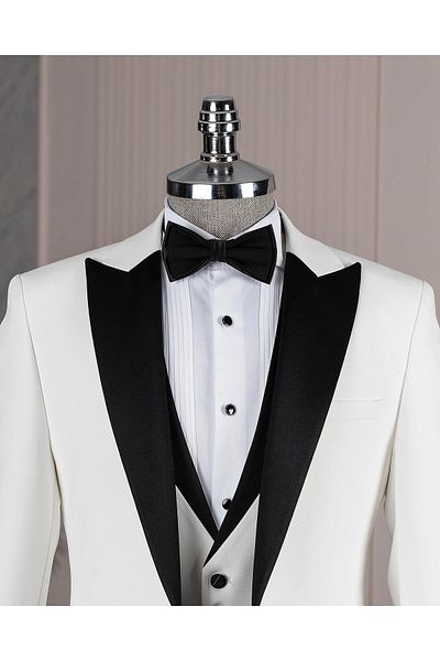 TerziAdemAltun Italian Style Slim Fit Jacket Vest Pants Groom Suit Set White T14462
