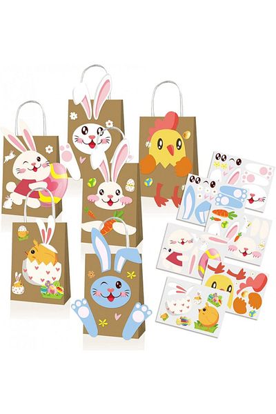 Shjoee Set of 12 bags and 3 sheets of stickers for Easter SHJOEE, paper, multicolor, 16 x 8 x 21 cm