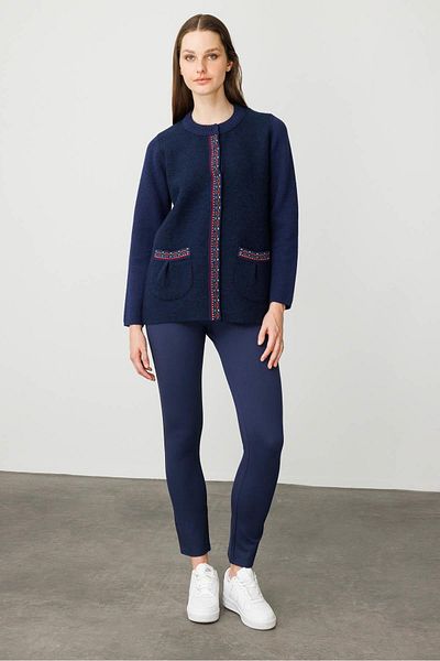 Desen Triko Women's Zero Collar Front Felt Short Wool Coat Y.A Navy Blue