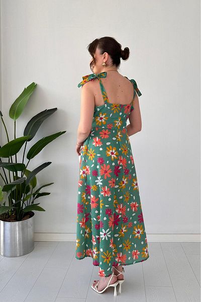 MaziButik Flower Strap Dress Çağla Green