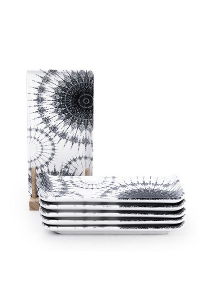 Edessa Cosmo Ceramic Rectangle Serving Plate (Multicolor, 12.5 x 24cm, Set of 6)