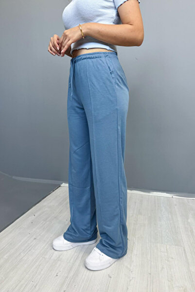 Tarz Cool Pantaloni de sport largi, albastru, cu 2 fire, pentru femei