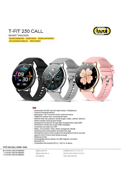 Trevi Smartwatch Italia TF230 IP67 microphone and speaker call function full option health sports pink