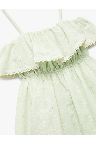 Koton Off-The-Shoulder Brode Detailed Cotton Strap Dress