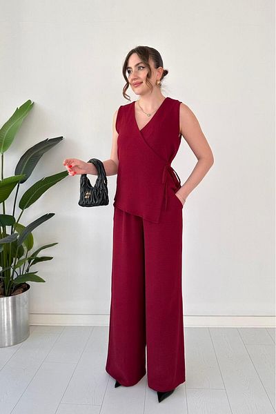 MaziButik Wrap Tie Double Suit Claret Red