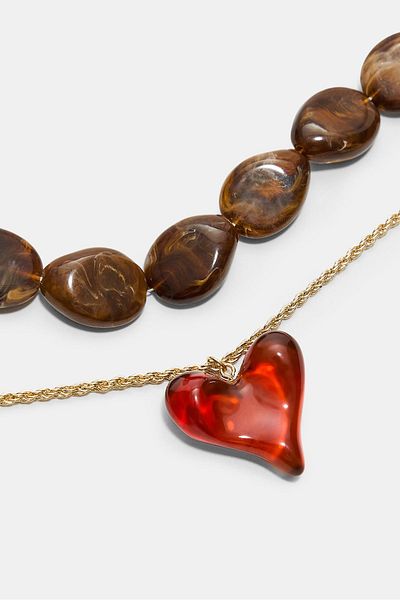 Stradivarius Set of 2 heart necklaces