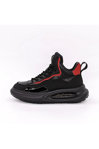 advancer Men's Sports Shoes Made of Genuine Leather 83107 Black-Red
