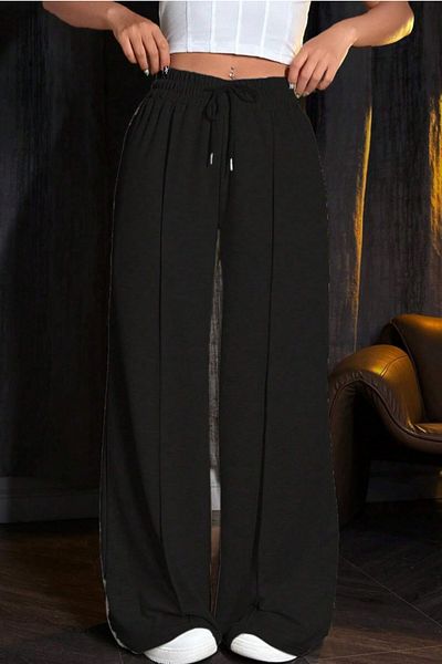 COOL TARZ Women's Black Striped 2 Thread Wide Leg Sweatpants