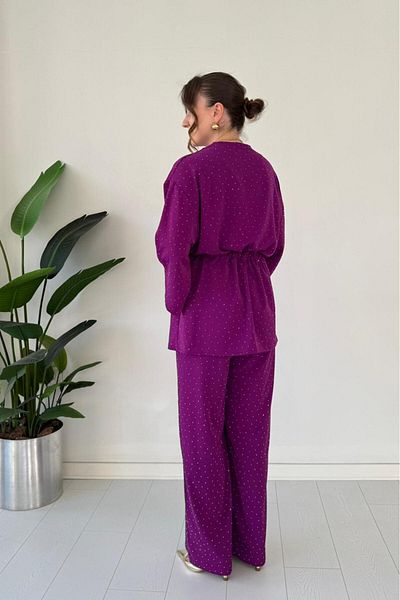 MaziButik Sparkly Jacket Suit Plum