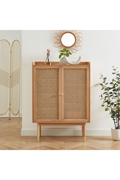 WoodenDecoration01 Masif Ahşap Rattan Detay Çift Kapaklı Büfe-Şifonyer