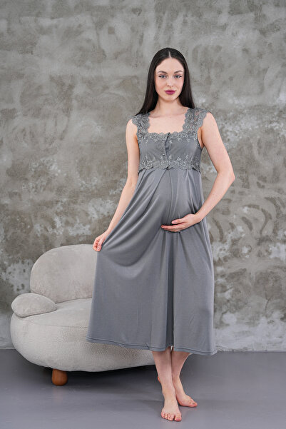 CT MODA Women's Smoked Lace Summer Special Design 100% Cotton Maternity Nightgown