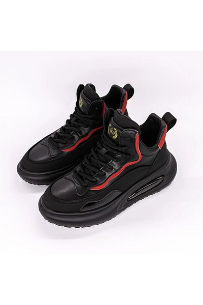 advancer Men's Sports Shoes Made of Genuine Leather 83107 Black-Red