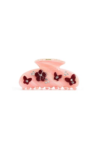 Roberta Lorenz Stoned Pink Burgundy Butterfly Latch Buckle 8 cm High Quality Acetate Material