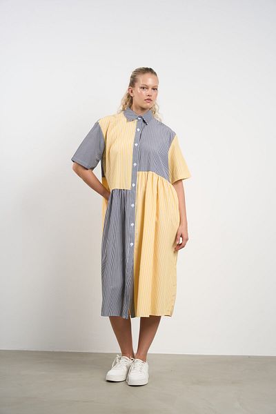 HANIQA Women's Plus Size Summer Garnished Striped Shirt Dress