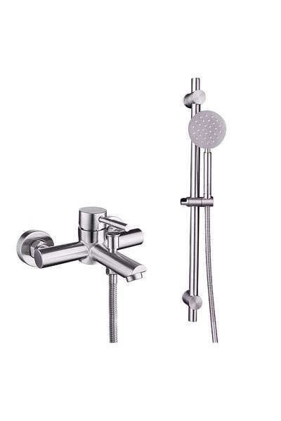 Trendy's Baterie cada, prindere perete, cu set de dus cu bara, inox satinat, TRENDY S