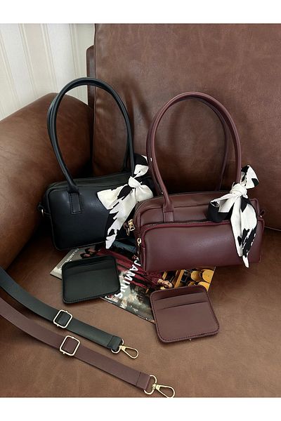 NOTHING Women's Black Claret Red Adjustable Strap Scarf and Card Holder Gift Set of 2 Hand Shoulder Bags Moriselen