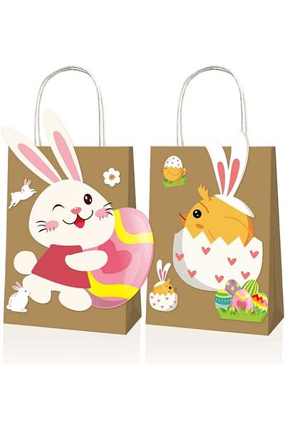 Shjoee Set of 12 bags and 3 sheets of stickers for Easter SHJOEE, paper, multicolor, 16 x 8 x 21 cm