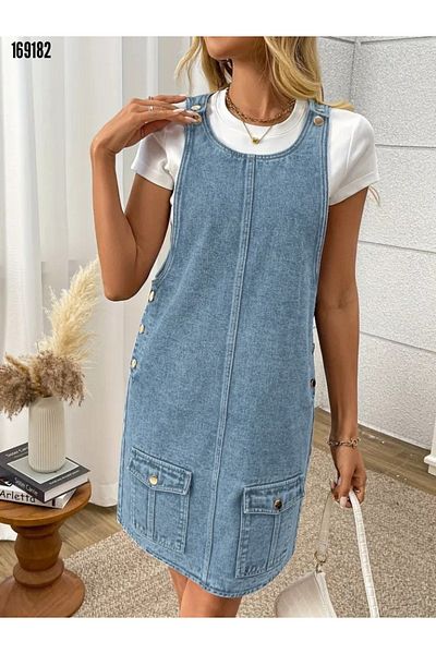 Kokosh moda Trend New Season Women's A-Line Pocket Detailed Denim Dress