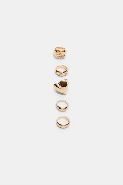 Stradivarius Set of 5 flower and heart rings