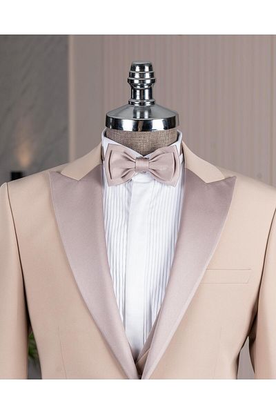 TerziAdemAltun Italian Style Slim Fit Jacket Vest Pants Groom Suit Set Beige T14463
