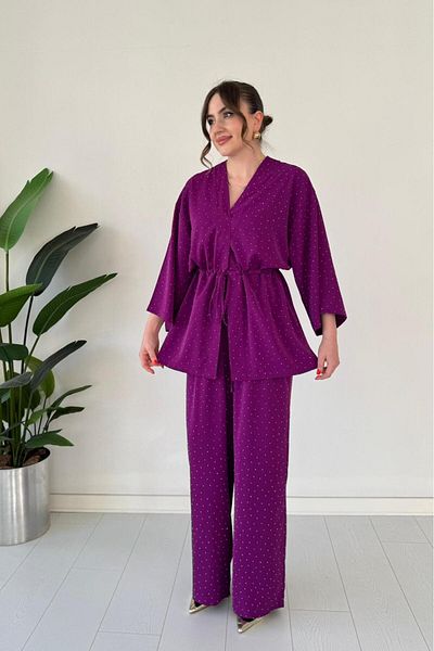 MaziButik Sparkly Jacket Suit Plum
