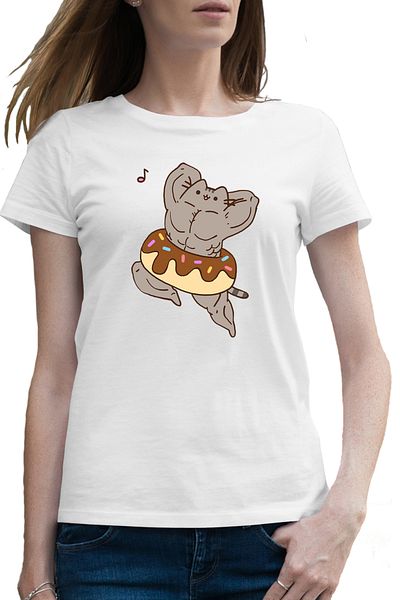 OEM Women's T-shirt Pusheen Cat Muscle Gym Workout Cat