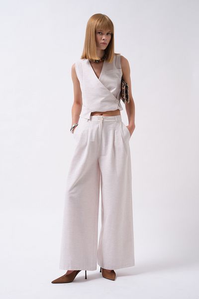 Black Fashion Pleated Wide Leg Linen Gray Trousers