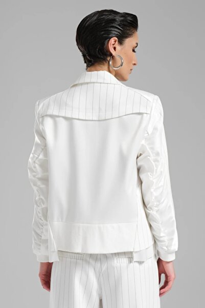 tw3 Jachetă blazer de damă din țesătură din satin și țesătură cu dungi