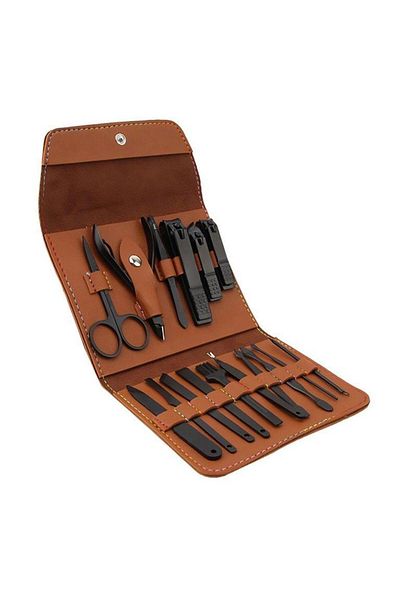 Dexia 16-piece stainless steel manicure and pedicure set - professional kit with leather case