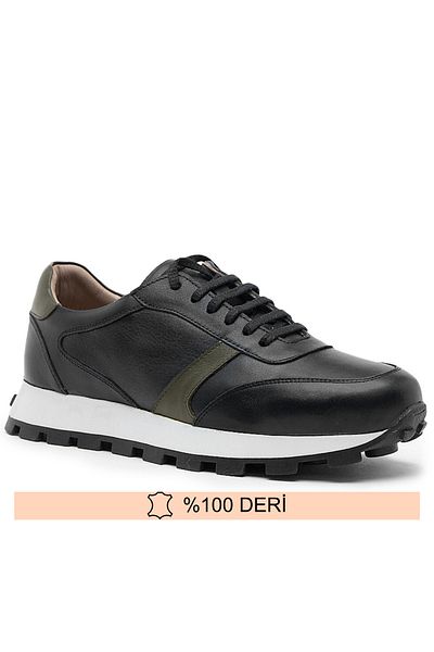 Fine Ayakkabıcılık Genuine Leather Black Men's Sports Shoes 39-45