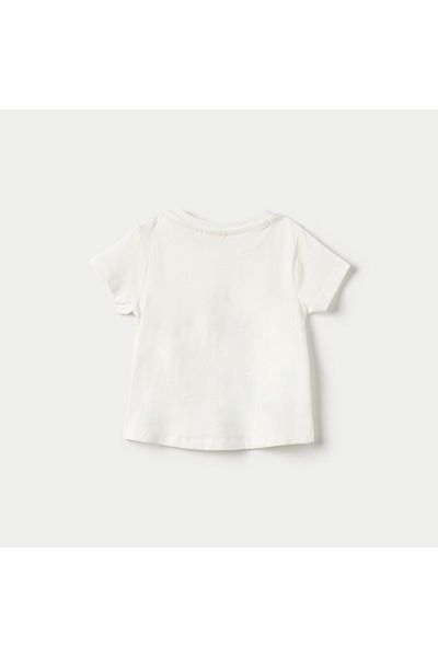 Juniors Foil Graphic Print T-shirt with Short Sleeves and Round Neck