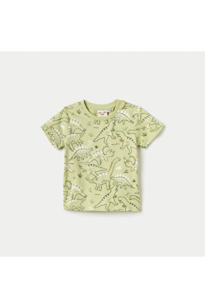 Juniors تي شيرت بطبعة ديناصور كاملة بأكمام قصيرة وياقة دائرية
