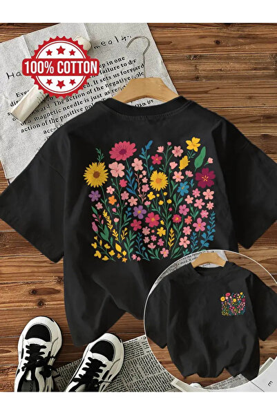 AEMİ Μπλουζάκι Unisex Flowers με στάμπα Oversize Crew Neck