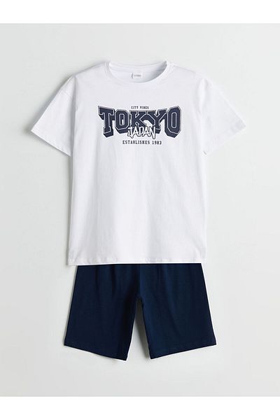 LC Waikiki New Season Crew Neck Tokyo Printed Boys' Shorts Pajama Set - S5Ph09Z4