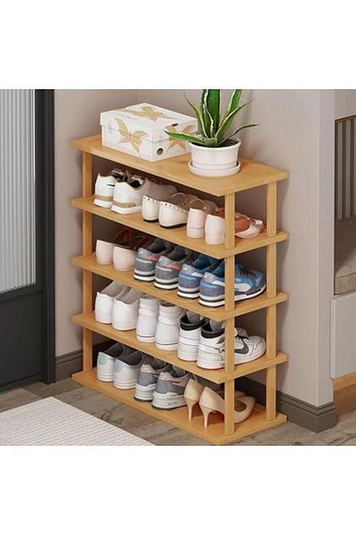 genric FFD 5-Tier Shoe Rack Bamboo Shoe Stand Free Standing Bamboo Shoe Organizer Wooden Shoes Rack
