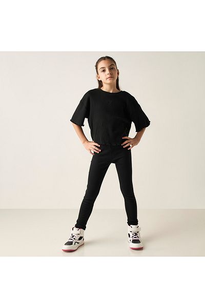 Juniors Heart Detail Ribbed T-shirt with Short Sleeves