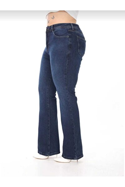 Lixera Mărime mare talie înaltă material elastic Pantaloni spanioli de blugi albastru închis