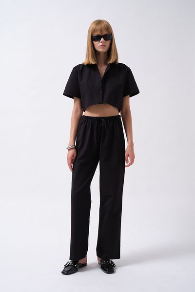 Black Fashion Cămașă neagră Crop Linen