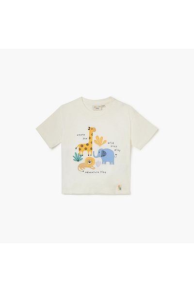 Juniors Animal Print Crew Neck T-Shirt with Short Sleeves