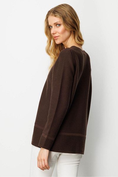 Desen Triko Women's V-Neck Buttoned Cardigan Brown