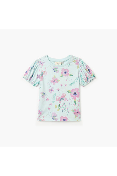 Juniors تي شيرت مطبوع بأكمام قصيرة ورقبة دائرية